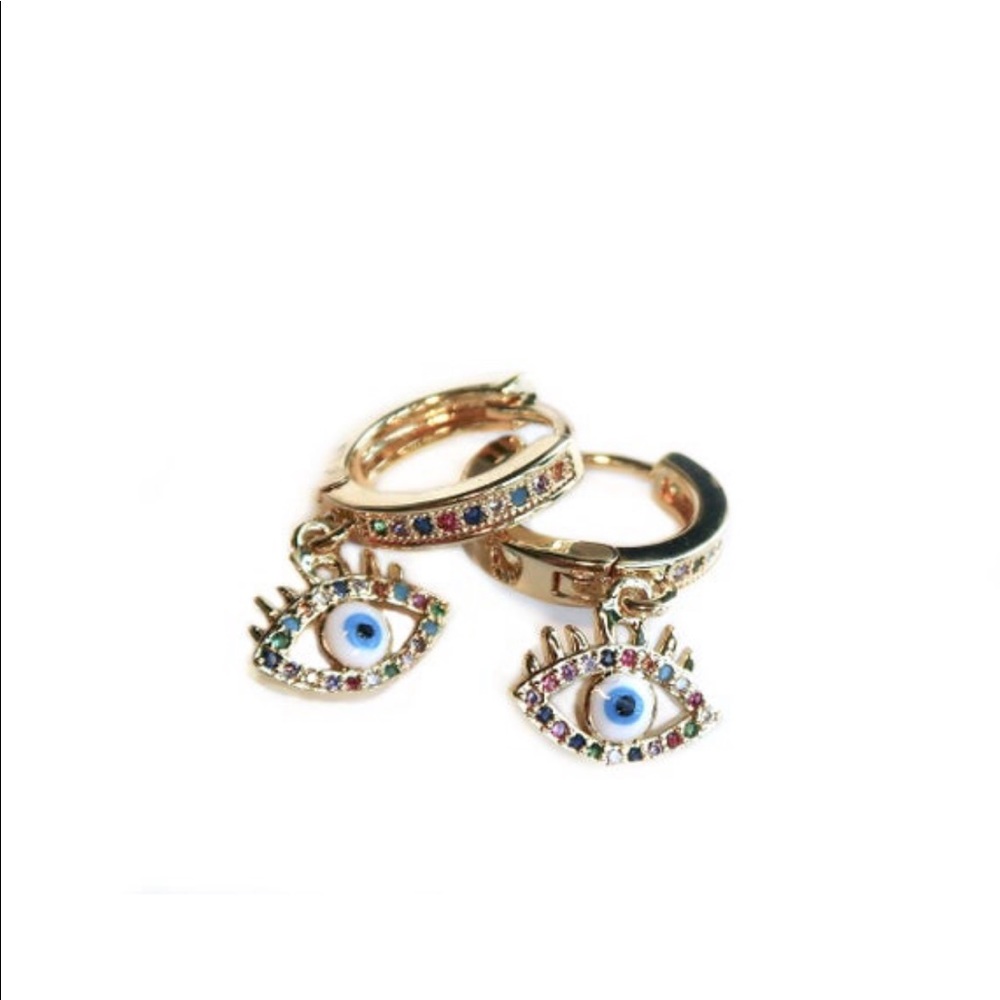 Evil Eye Rainbow Hoop Earrings 18K Gold Plated